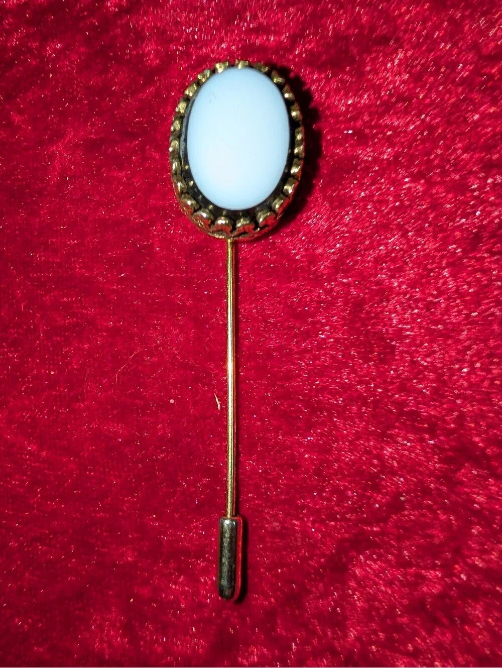 Vintage Stick Pin with White Oval Cabochon